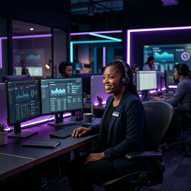 Professional AI call center agent with headset